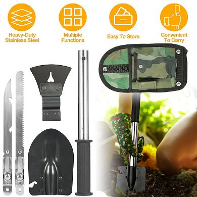 6-in-1 Multi Tool Survival Kit Shovel Axe Knife Saw with Pouch for Camping