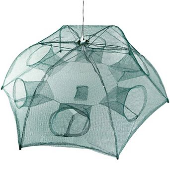 Portable Foldable Fishing Trap Net 6-Sided, 6-Hole Bait Net for Shrimp, Crab, Minnow & Crayfish