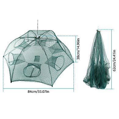 Portable Foldable Fishing Trap Net 6-Sided, 6-Hole Bait Net for Shrimp, Crab, Minnow & Crayfish