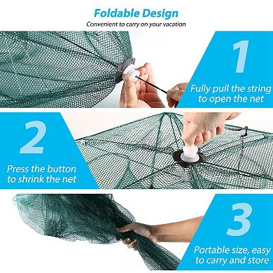 Portable Foldable Fishing Trap Net 6-Sided, 6-Hole Bait Net for Shrimp, Crab, Minnow & Crayfish