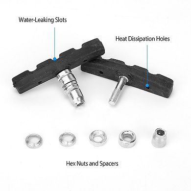 5 Pairs V Bike Brake Pads Set 70mm Non-Slip V-Brake Blocks w/ Hex Nuts & Spacers