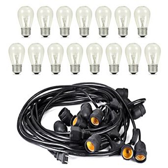 48FT Outdoor String Lights Waterproof Patio Garden Lights Commercial Grade Ambience Bulbs