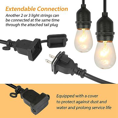 48FT Outdoor String Lights Waterproof Patio Garden Lights Commercial Grade Ambience Bulbs