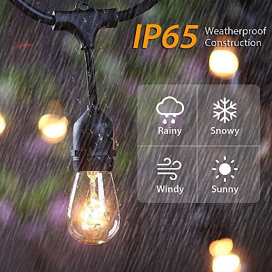 48FT Outdoor String Lights Waterproof Patio Garden Lights Commercial Grade Ambience Bulbs