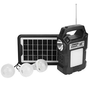 Portable Solar Power Station, Rechargeable Backup Battery with Flashlight & 3 Camping Bulbs