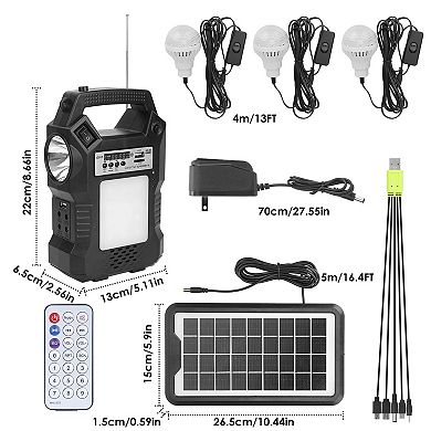 Portable Solar Power Station, Rechargeable Backup Battery with Flashlight & 3 Camping Bulbs