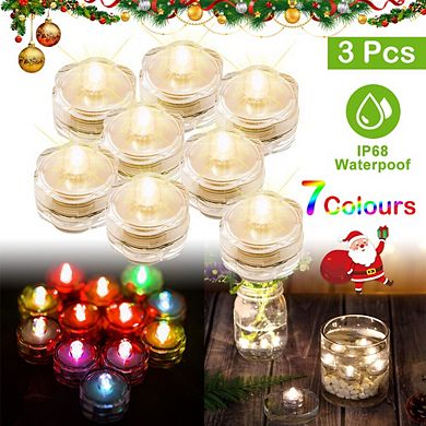Submersible LED Tea Lights 3Pcs, Battery Operated Waterproof Candles for Party Decor