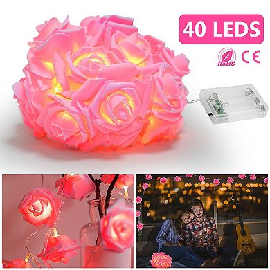 LED Rose Flower String Lights 10ft Battery Operated for Wedding, Bedroom, Valentine Decor