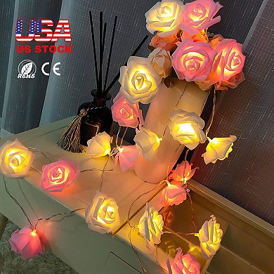 LED Rose Flower String Lights 10ft Battery Operated for Wedding, Bedroom, Valentine Decor