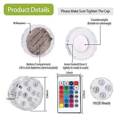 4-Pack Submersible RGB LED Lights Waterproof with Remote Battery Operated for Vase & Aquarium