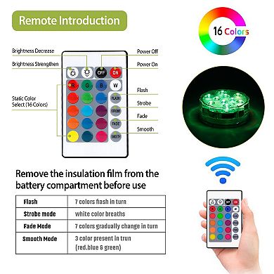 4-Pack Submersible RGB LED Lights Waterproof with Remote Battery Operated for Vase & Aquarium