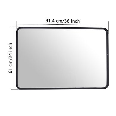 Parisloft 24x36 Inch Black Rectangular Metal Wall Telescope Mirror with Contemporary Vanity Mirror