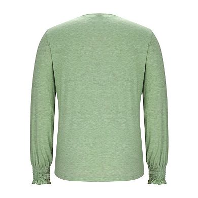 Womens Long Sleeve Pullover Crew Neck Solid Blouses Athletic Sports Elastic Casual Tops