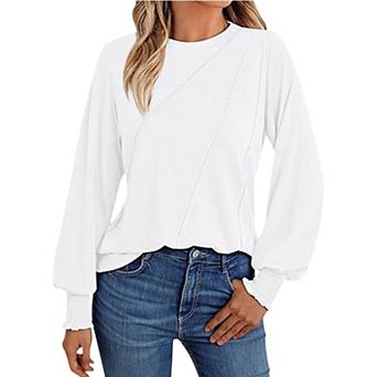 Womens Long Sleeve Pullover Crew Neck Solid Blouses Athletic Sports Elastic Casual Tops