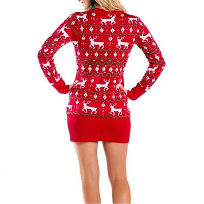 Women Ugly Christmas Sweater Fair Isle Sweater Dress Crew Neck Holiday  Knitted Mini Tunic Dress