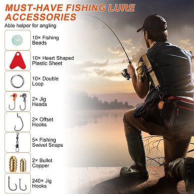 375pcs Fishing Lures Tackle Box Saltwater & Freshwater Baits Kit with Crankbaits, Frogs & Spoons