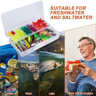 375pcs Fishing Lures Tackle Box Saltwater & Freshwater Baits Kit with Crankbaits, Frogs & Spoons