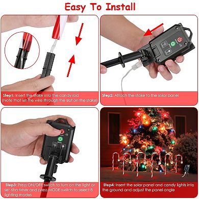 Solar Christmas Candy Cane Lights 12-Pack 72 LED Flickering Outdoor Pathway Decor, 8 Modes