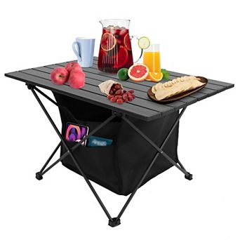 Portable Fold-Up Camping Table Aluminum Foldable Table with Storage Basket for BBQ, Hiking, Picnic