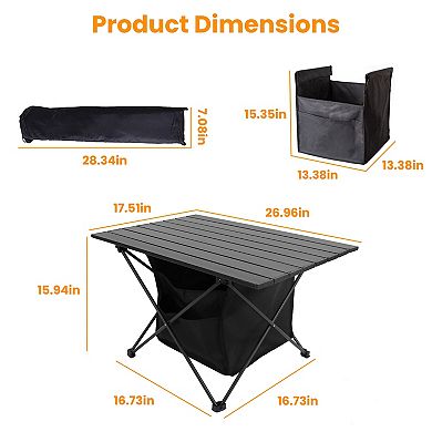 Portable Fold-Up Camping Table Aluminum Foldable Table with Storage Basket for BBQ, Hiking, Picnic