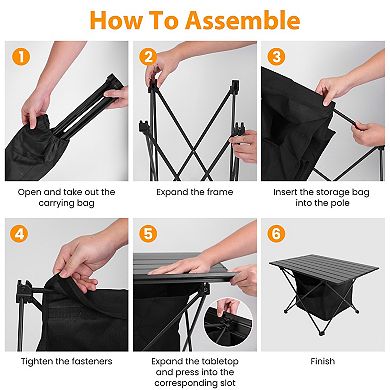 Portable Fold-Up Camping Table Aluminum Foldable Table with Storage Basket for BBQ, Hiking, Picnic