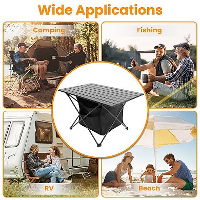Portable Fold-Up Camping Table Aluminum Foldable Table with Storage Basket for BBQ, Hiking, Picnic