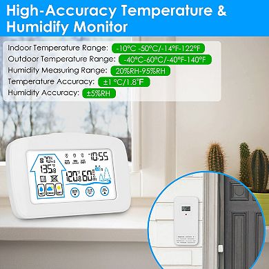 Wireless Weather Station with Clock, Indoor/Outdoor Thermometer & Humidity Monitor, 196FT Range