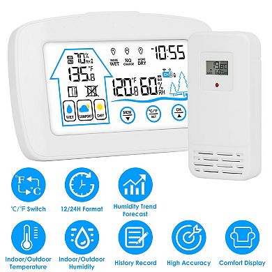 Wireless Weather Station with Clock, Indoor/Outdoor Thermometer & Humidity Monitor, 196FT Range