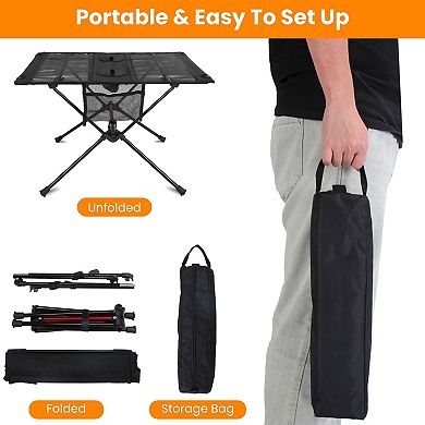 Portable Folding Camping Table with Cup Holders & Carry Bag for Outdoor Use