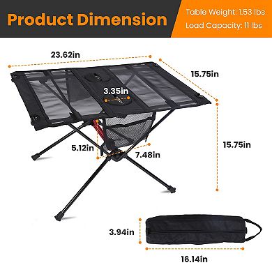 Portable Folding Camping Table with Cup Holders & Carry Bag for Outdoor Use