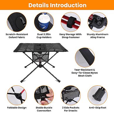 Portable Folding Camping Table with Cup Holders & Carry Bag for Outdoor Use