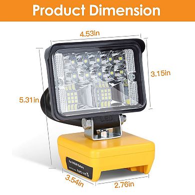 Cordless LED Work Light 12W 2800LM, Floodlight for DeWalt 18V/20V/60V Battery with Dual USB Ports