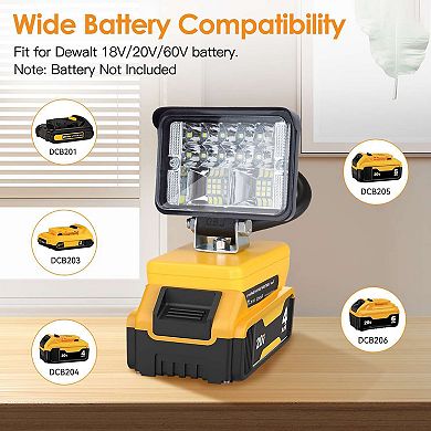Cordless LED Work Light 12W 2800LM, Floodlight for DeWalt 18V/20V/60V Battery with Dual USB Ports