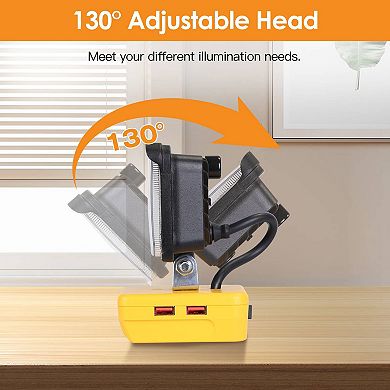 Cordless LED Work Light 12W 2800LM, Floodlight for DeWalt 18V/20V/60V Battery with Dual USB Ports