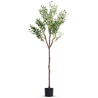 5.9FT Artificial Olive Tree Faux Potted Plant with Lush Branches & Fruits, Black Planter