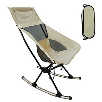 Portable Camping Rocking Chair with High Back & Carry Bag 198lbs Capacity for Beach, Lawn, Travel