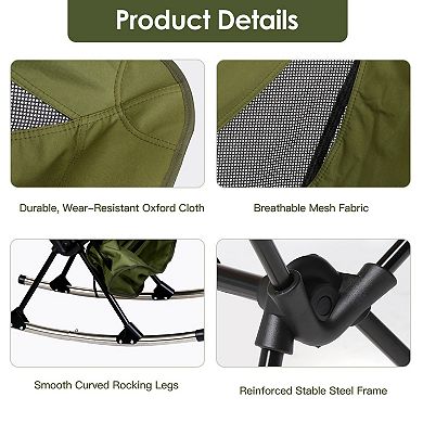 Portable Camping Rocking Chair with High Back & Carry Bag 198lbs Capacity for Beach, Lawn, Travel