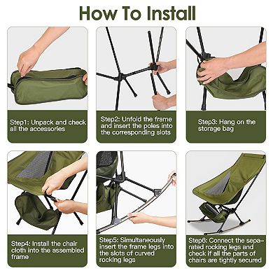 Portable Camping Rocking Chair with High Back & Carry Bag 198lbs Capacity for Beach, Lawn, Travel