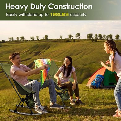 Portable Camping Rocking Chair with High Back & Carry Bag 198lbs Capacity for Beach, Lawn, Travel