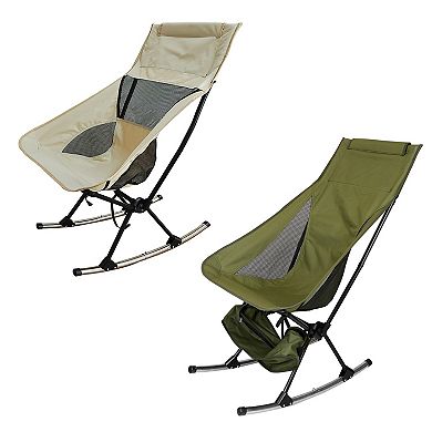 Portable Camping Rocking Chair with High Back & Carry Bag 198lbs Capacity for Beach, Lawn, Travel