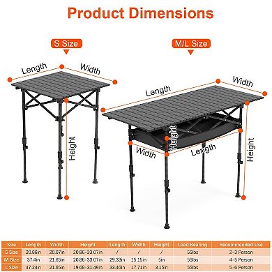 Portable Folding Camping Table Adjustable Height Rustproof Steel 55lbs Load