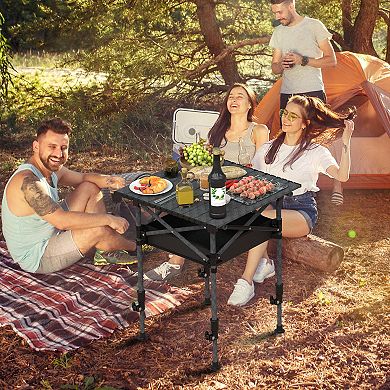 Portable Folding Camping Table Adjustable Height Rustproof Steel 55lbs Load