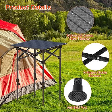 Portable Folding Camping Table Adjustable Height Rustproof Steel 55lbs Load