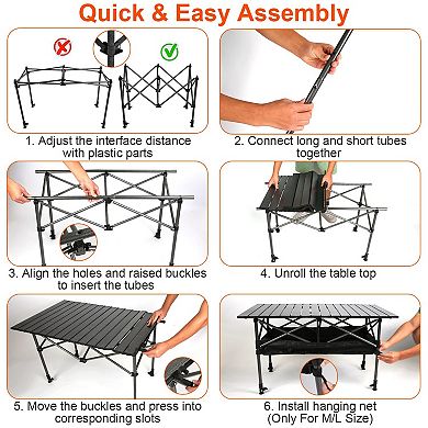Portable Folding Camping Table Adjustable Height Rustproof Steel 55lbs Load