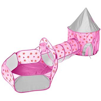 3-in-1 Kids Play Tent with Crawl Tunnel & Ball Pit Foldable Pop-Up Tent Set with Storage Bag