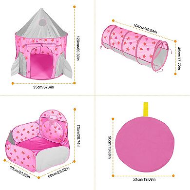 3-in-1 Kids Play Tent with Crawl Tunnel & Ball Pit Foldable Pop-Up Tent Set with Storage Bag