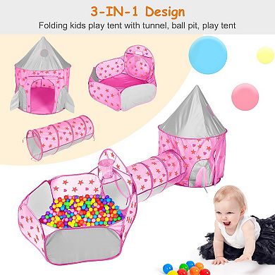 3-in-1 Kids Play Tent with Crawl Tunnel & Ball Pit Foldable Pop-Up Tent Set with Storage Bag