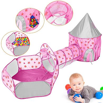 3-in-1 Kids Play Tent with Crawl Tunnel & Ball Pit Foldable Pop-Up Tent Set with Storage Bag