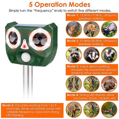 Solar Ultrasonic Animal Repeller Motion Sensor, IP55 Waterproof for Farm, Garden & Yard