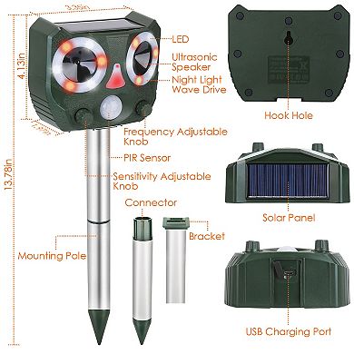 Solar Ultrasonic Animal Repeller Motion Sensor, IP55 Waterproof for Farm, Garden & Yard